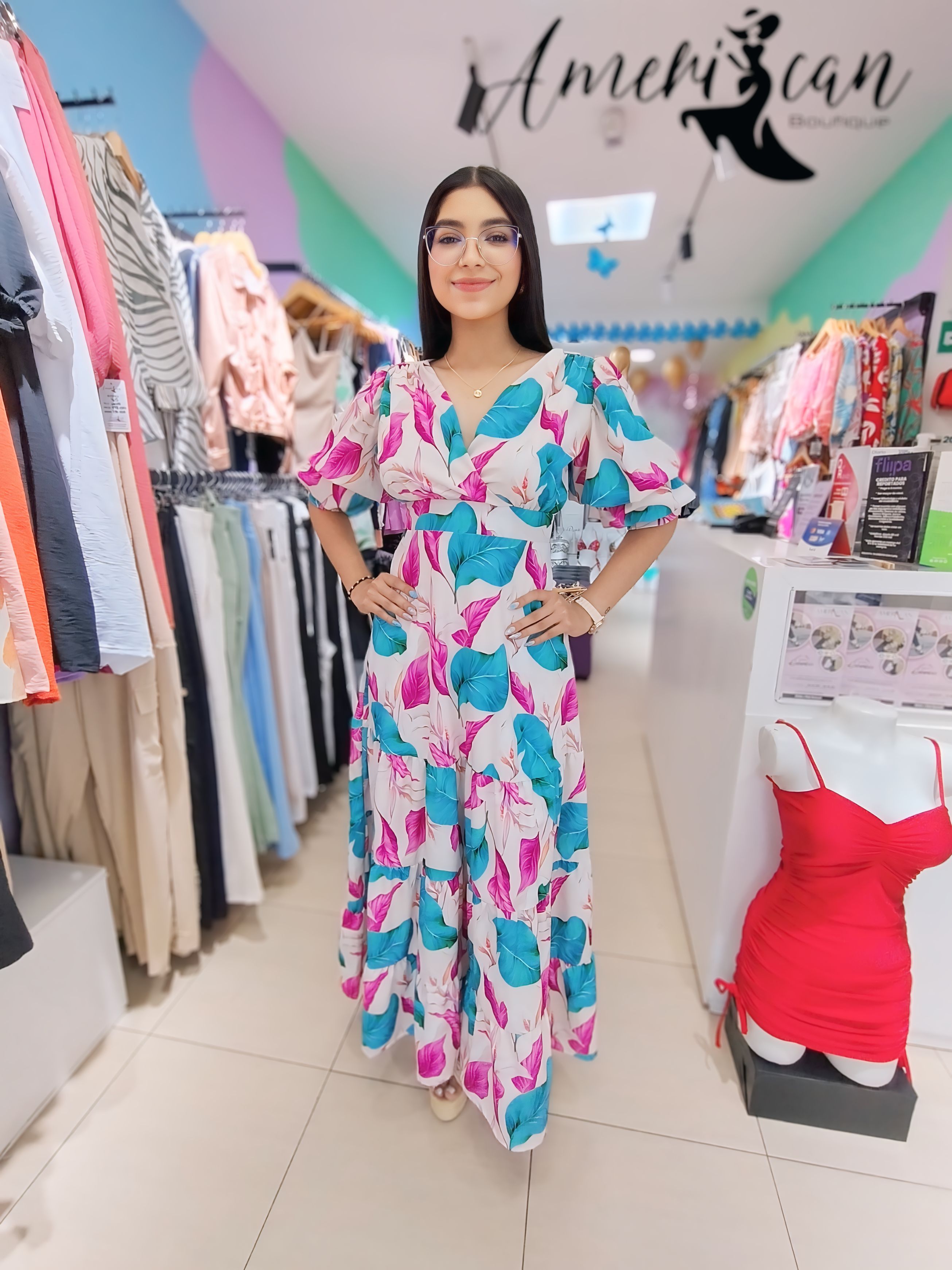 vestido largo petalos azul